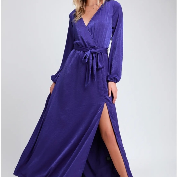 royal blue satin maxi dress